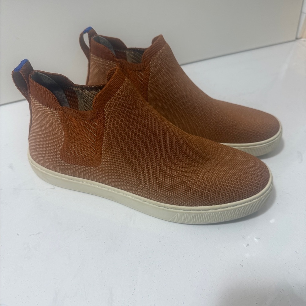 Knit textile high-top sneaker boots, Rothy's The Chelsea in Fawn Sneakers unisex
